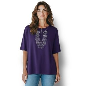 CACTUS Vintage Women’s Short Sleeve 1/4 Zip Embellish Front Tee, size XL